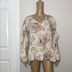 Buffalo David Bitton Womens Shirt Paisley Floral Cold Shoulder Blouse
